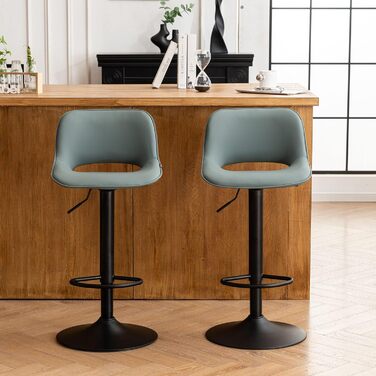 YOUNIKE 2-Piece Adjustable Bar Stools - Boho Patchwork Design, Swivel Kitchen Bar Stools with Hollow Backrest - Yellow Green (Gray Green)