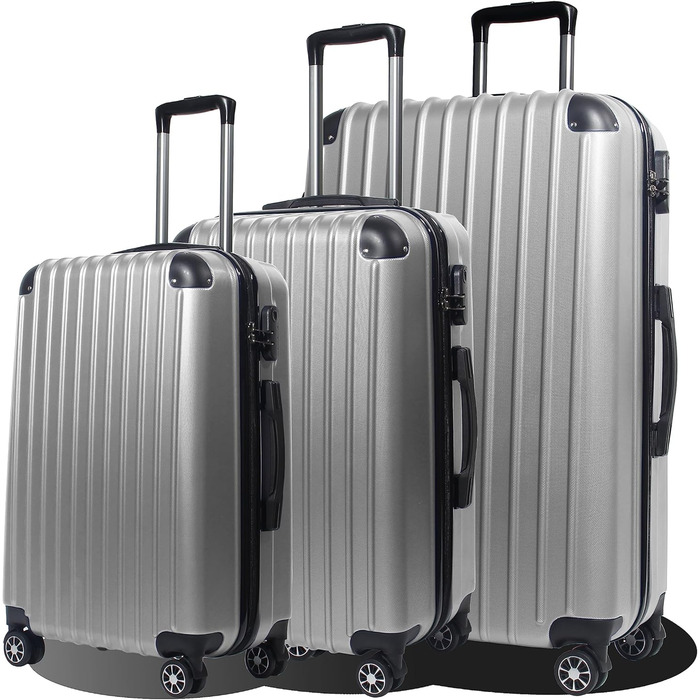 Hippo Carry-on Luggage Suitcase Travel Suitcase with Wheels Trolley Carry-on Trolley Rolling Suitcase Security Lock Airline-compatible Carry-on 4 Wheels ( :37 * 23 * 57c) (Set, Silver)