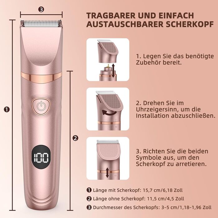 Електричний тример для бікіні Lady Shaver 3-в-1 для жінок: ноги, тіло, інтимна зона. Безпечний для чутливої шкіри. Rose Gold