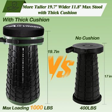 Розкладний телескопічний стілець Alevmoom для риболовлі та відпочинку на природі, 50 см, 450 кг, темно-зелений