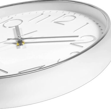 Foxtop Wall Clock Radio-Controlled Wall Clock 30 cm Silent & No Ticking Large Dial Analog Without Ticking For Kitchen, Living Room, Bathroom DCF Radio Signal Modern Design White-Gray (White-Silver)