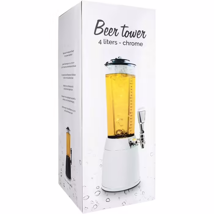 4.0L Beer Tower Tap Dispenser Draft Beer Tower Drinking Fountain Beverage Dispenser Beverage Tower with 1.3L Ice Cooling (1x Beer Tower Chrome)