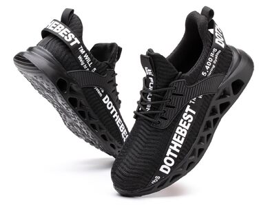 Черевики робочі Furuian для чоловіків та жінок, легкі, спортивні, дихаючі, зі сталевим підноском, антиковзкі, фітнес-кросівки, чорні, 38.5 EU