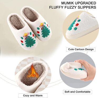 Тапочки додому TOPALL для жінок, теплі, м'які, зимові, пухнасті, антиковзні (3 Xmastree, 36/37 EU)