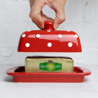 City to Cottage - Butterdose Keramik | Red and White | Polka Dots | Handmade | 250 gram ceramic butter dish with lid