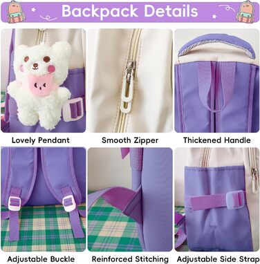 Шкільний рюкзак Tanou для дівчаток 4-в-1 (рюкзак, пенал, сумка для плеча, сумка для підручників), 3-7 клас, стильний дизайн, фіолетовий