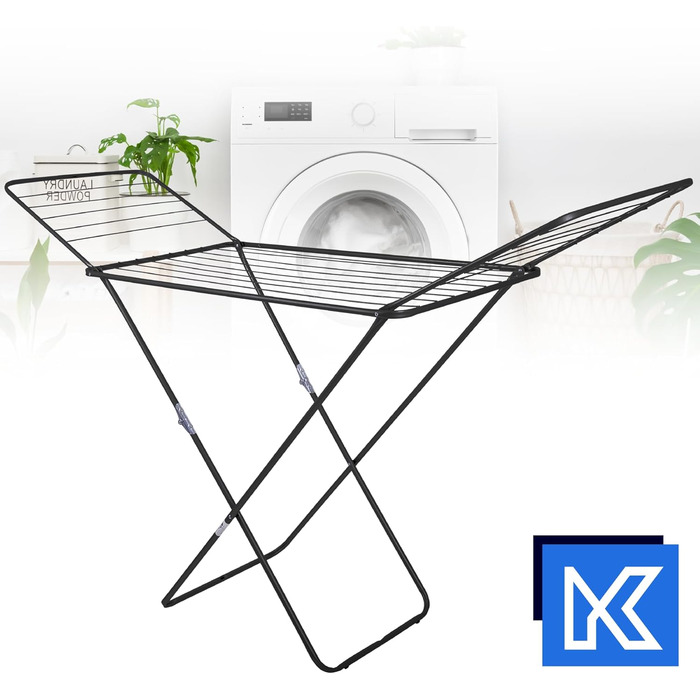 КADAX Сушарка для білизни з 18 метрами сушильної поверхні, розкладний сушильний верстат, для квартири, балкону та саду, з антиковзними ніжками, економія місця, виготовлено в ЄС (Антрацит)