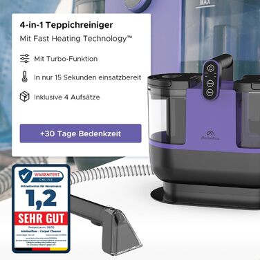 Теперішній мийний пилосос Motionflow з нагрівом - 1200W для килимів, меблів, авто. 4 насадки, самоочищення, 15с нагрів. Чорний