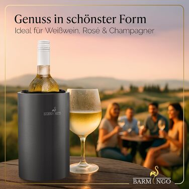 Охолоджувач для вина BARMINGO з нержавіючої сталі з 2 охолоджувальними акумуляторами – охолоджувач напоїв та охолоджувач пляшок для вина, шампанського, ігристого вина | Подвійний сектанкулер з охолоджувальними манжетами | Охолоджувач для винних пляшок | (