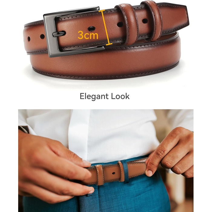 Чоловічий шкіряний ремінь CHAOREN 3см для бізнесу та офіційних заходів, розмір EU 48 (95см) та EU 52 (105см), темно-коричневий