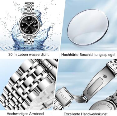 Жіночий годинник з арабськими цифрами, маленьке циферблат, Easy Read, з датою, з нержавіючої сталі, водонепроникний, сріблястий браслет, чорний циферблат (L8863G)