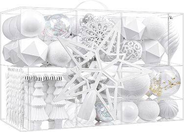 Набір з 100 штучних ялинкових прикрас Shareconn: міцні кульки з гачками, різні розміри та дизайни, для внутрішнього та зовнішнього декору