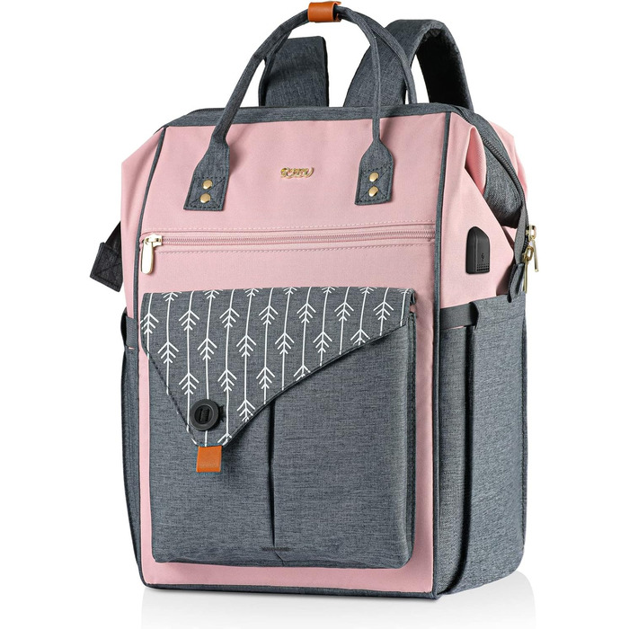 Жіночий рюкзак для ноутбука 15.6 дюймів, шкільний/робочий рюкзак з USB-портом для зарядки, для подорожей, кемпінгу, дівчаток, Оксфорд (рожевий)