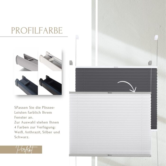 Home-Vision Premium Pleated Blinds, Custom-Made, for Interior Frames, Height, Fabric Color, and Profile Colors, Opaque Blind for Windows & Doors, Sunshade Roller in Various Widths (Clamp-on, Height 50-149 cm)