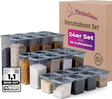 Airtight Food Storage Containers with Lids, Set of 24 Storage Containers, Kitchen Organizer Boxes, BPA Free, Kitchen Storage & Organization for Cornflakes, Flour, Cereal