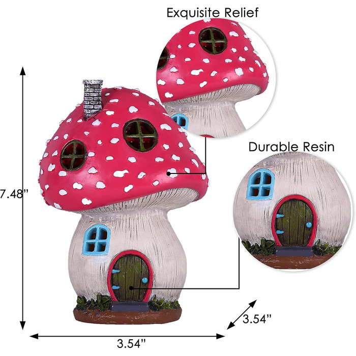 TERESA'S COLLECTIONS Outdoor Garden Decor Fairy House Garden Solar Lighting Mushroom Elf House Fairy Garden Solar Garden Lighting Fairy House made of Resin Pink Gifts for Women 19cm