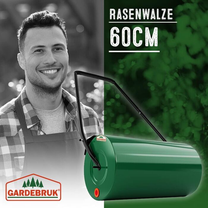 Каткова для газону Gardebruk 60 см, 50 л, з м'якою ручкою, для вирівнювання ґрунту, заповнювана, металевий садовий каток