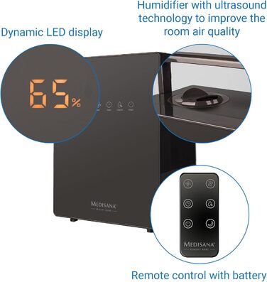 Зволожувач повітря Medisana AH 675 з гігрометром, таймером, попереднім нагрівом, 3 інтенсивності розпилення, 5.2 л, для дитячої, вітальні та спальні