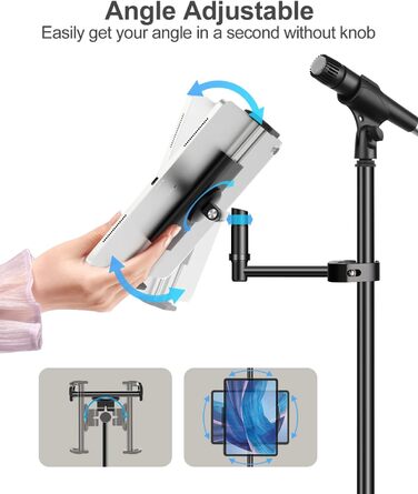 Алюмінієва підставка для iPad з мікрофонним кріпленням Elitehood, чорна