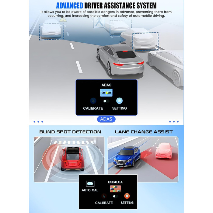 Відеореєстратор CAMECHO 4K Dual (передній + задній) з GPS, WiFi, ADAS, BSD, LCA, нічна зйомка, 150° кут огляду, IPS 3.16