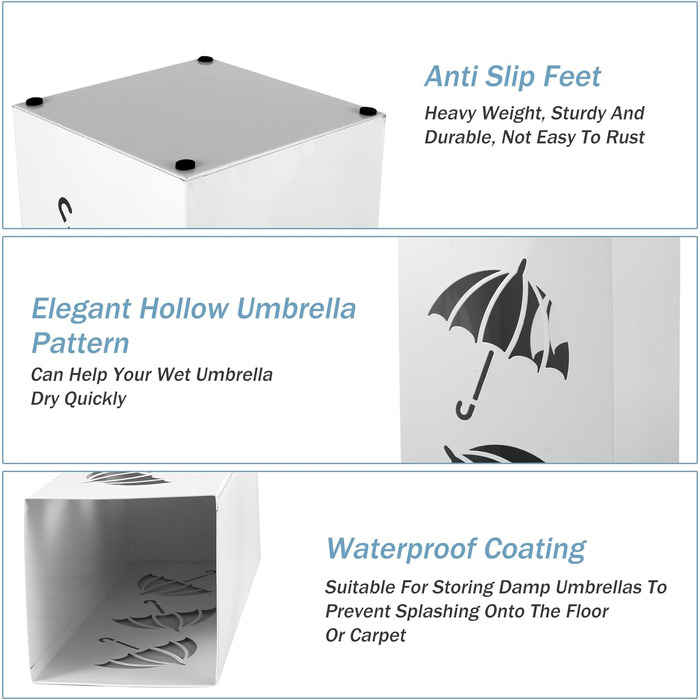 Металевий підставка для парасольок квадратна, сучасний дизайн, стійка до іржі, універсальна для тростин та лижних палиць (Білий)