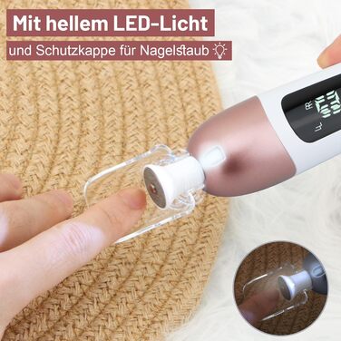 Електричний набір для манікюру та педикюру AOMEES з 9 насадками, 10 швидкостей, LED-підсвічуванням, для гелевих та товстих нігтів, з кейсом