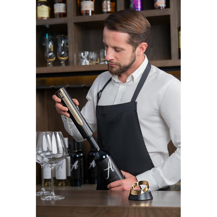Prestigio Maggiore Electric Corkscrew - Premium Wine Bottle Opener with Charging Station - Integrated Foil Cutter - Packaged in a High-Quality Gift Box - Black/Gold