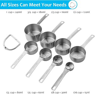 IFFMYJB Measuring Cups, Stainless Steel Measuring Cups, Metal Measuring Cups for Cooking or Baking, Heavy-Duty Measuring Cups for Dry or Liquid Ingredients, Stainless Steel Measuring Cups 8-Piece Set
