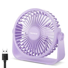 USB-настільний вентилятор TriPole: 3 швидкості, регульований, сильний потік повітря, 360° оберт, кабель 1,5 м, портативний міні-вентилятор (фіолетовий)