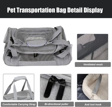 Транспортна сумка для тварин з підстилкою з флісу, для котів та маленьких собак до 10 кг, сірого кольору