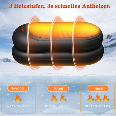 Електричний нагрівач для рук, перезарядна пара з 6000mAh, кишеньковий нагрівач з USB-кабелем, 3 режими нагріву, 20 годин тепла, акумуляторний кишеньковий нагрівач для активного відпочинку взимку, чорний