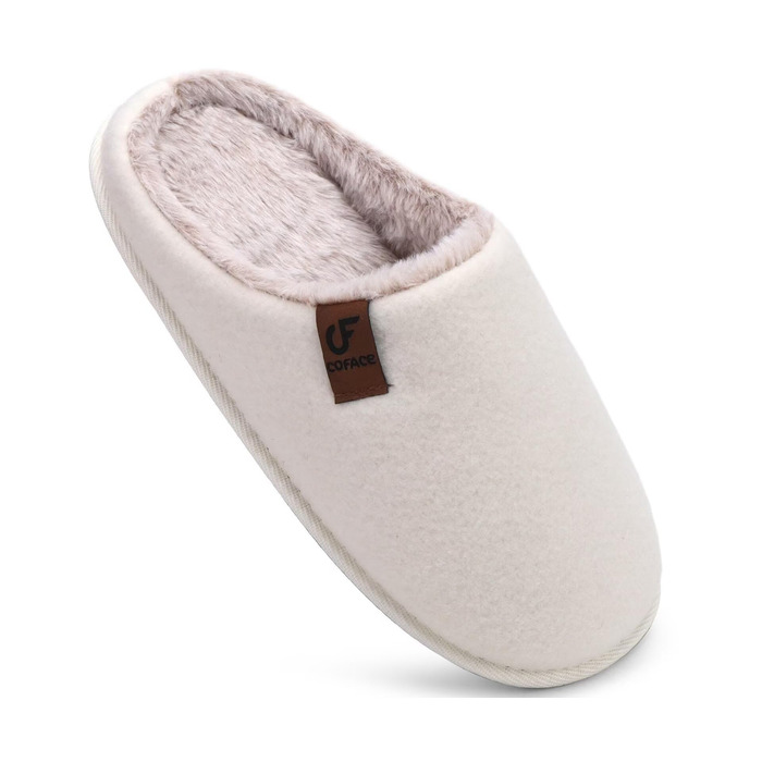 COFACE Халаці домашні жіночі з фетру, теплі, зручні, пухнасті, з м'якою підкладкою, з антиковзною гумовою підошвою для дому та вулиці (Бежево-білий, 41 EU)