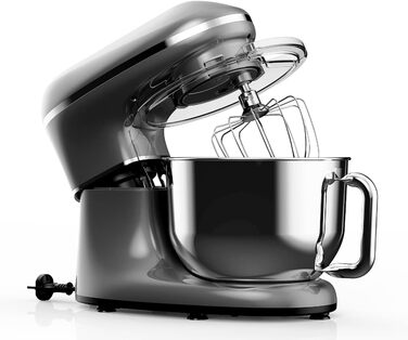 Fentic 2000W Stand Mixer - Stainless Steel Bowl (6.2L) - Kitchen Machine with Dough Hook, Beater, Whisk & Splash Guard - Includes Accessories - Anthracite