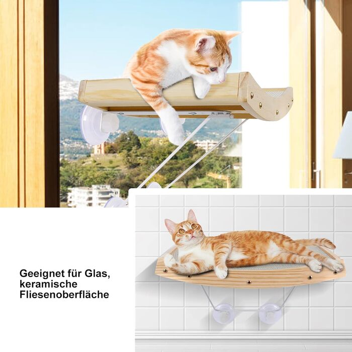 Zonema ZNM Cat Window Perches - Cat Hammock Sisal, Solid Wood Frame, Cat Bed Window with Strong Suction Cups, Cat Hanging Bed Window, Space-Saving Design, Holds up to 18KG