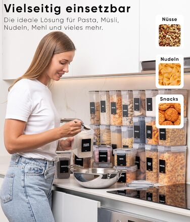 Набір контейнерів для зберігання Deco haus® (24 шт.) з кришкою, чорний - для продуктів, кухні, організації