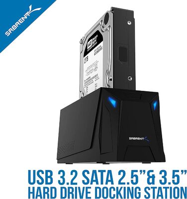 Док-станція SABRENT для HDD/SSD 2.5' та 3.5' SATA з USB A 5Gbps, UASP, 1 відсік