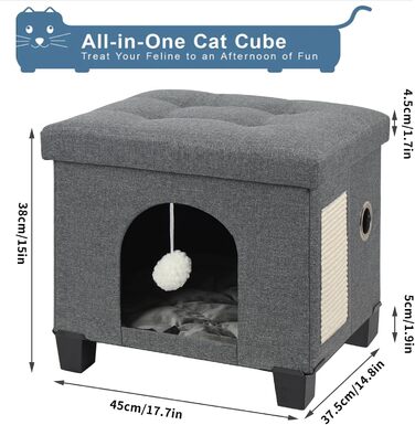 Кіт-будинок Brian & Dany Katzenhöhle з джутового покриття, з когтеточкою та іграшкою, 45 x 37.5 x 38 см, темно-сірий