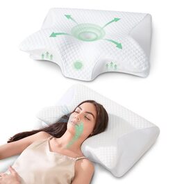 Подушка для шиї та голови 2 в 1 з ефектом пам'яті (Memory Foam), 60x40x12/14 см, біла
