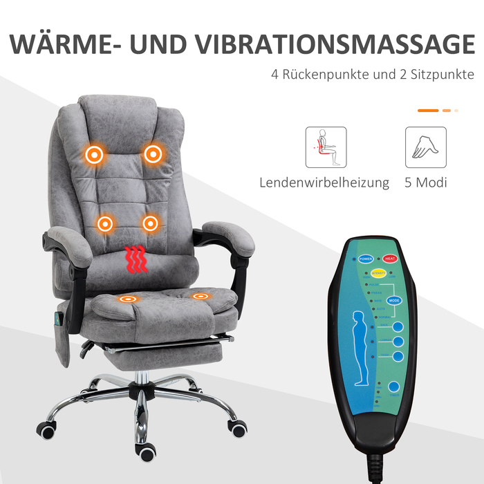 Vinsetto Office Chair with Massage Function, Ergonomic Desk Chair with Recline and Heat Function, Remote Control, Gray