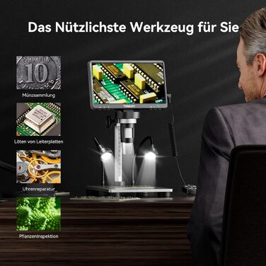 TOMLOV DM9 7' LCD цифровий мікроскоп 1200x, 1080P USB, 12MP, з підсвічуванням LED, для PC/Windows/Mac, 32GB