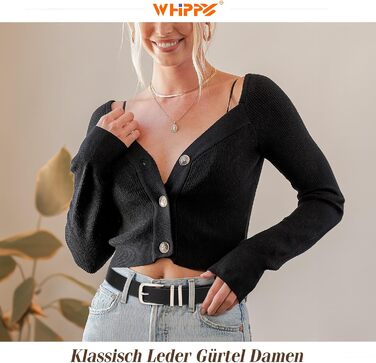 Ремінь шкіряний WHIPPY жіночий та чоловічий, срібна пряжка, для джинсів та штанів, чорний (M: 76-90 см, довжина 110 см)
