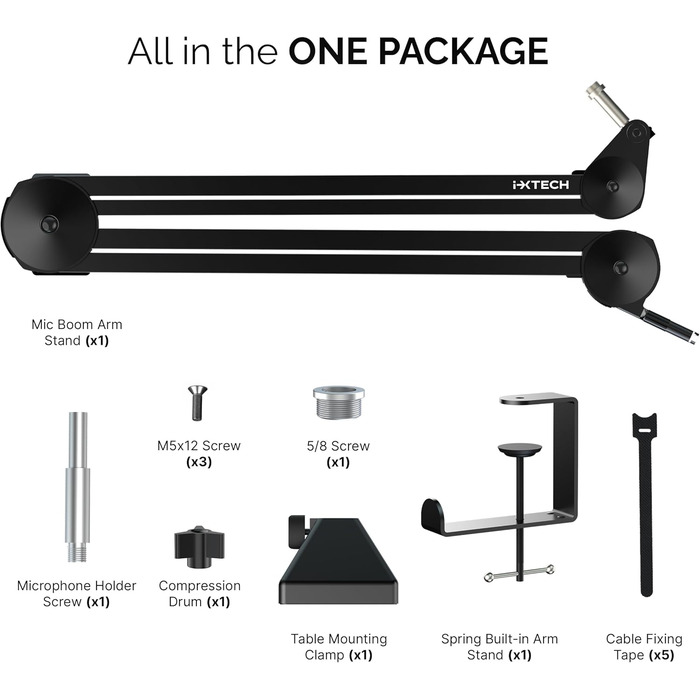 IXTECH Dynaisches мікрофон з нирковою характеристикою RGB, USB/XLR, для студії, подкастів, стрімінгу, запису, геймінгу, співу, Voice-Over, білий (MI06 Large)