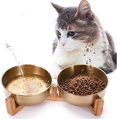 Миска для кормів домашніх тварин La La Pet, годівниця для собак та котів, нержавіюча сталь, бамбук, помаранчевий колір, одноразова миска