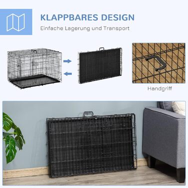 Клітка для собак PawHut з замком, подушкою та столиком, 80x56x63 см (чорний)