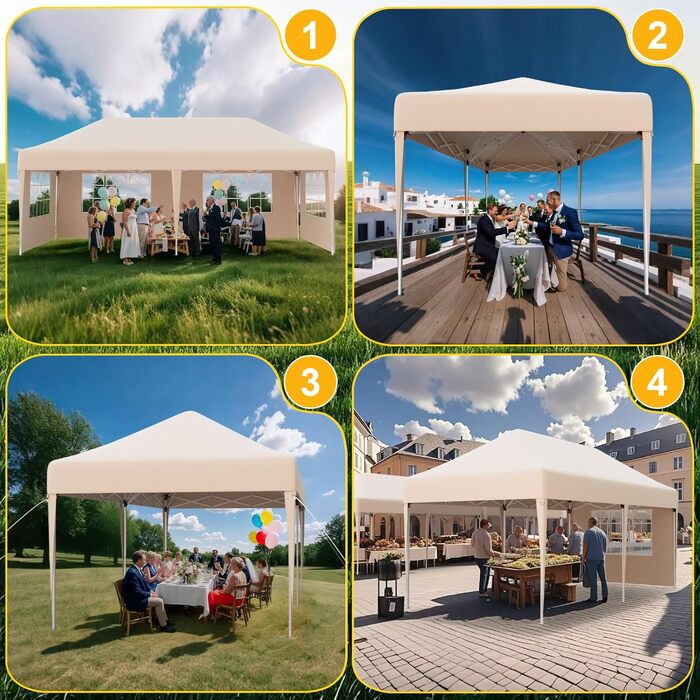 Devoko Gazebo, 2x2 Gazebo Waterproof, Stable, Winter-Proof, 3-Height Adjustable, Folding Gazebo UV Protection 50+, Folding Tent, Folding Canopy, Gazebo with Carry Bag, For Garden Outdoor Camping, (3*6m 6 Side Walls, Beige)