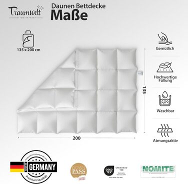 Зимова пухова ковдра Traumwelt Natur 135x200 см, 90% пуху, 10% пера, антиалергенна, сертифікати Öko-Tex 100, Downpass, Made in Germany (2 шт.)
