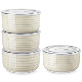 Набір керамічних супових та сервірувальних мисок Vancasso Bonbon з кришкою (4 шт.), бежевий