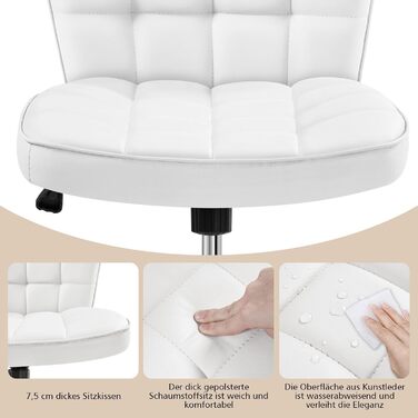 Крісло для дому та офісу Yaheetech, обертове, регульоване по висоті, без підлокітників, на колесах, з штучної шкіри (білий)