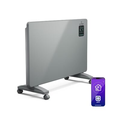 Конвекторний обігрівач Klarstein Bansin Smart 2500 Вт з керуванням через додаток, X-подібний нагрівальний елемент, захист від перегріву, IP24, сірий