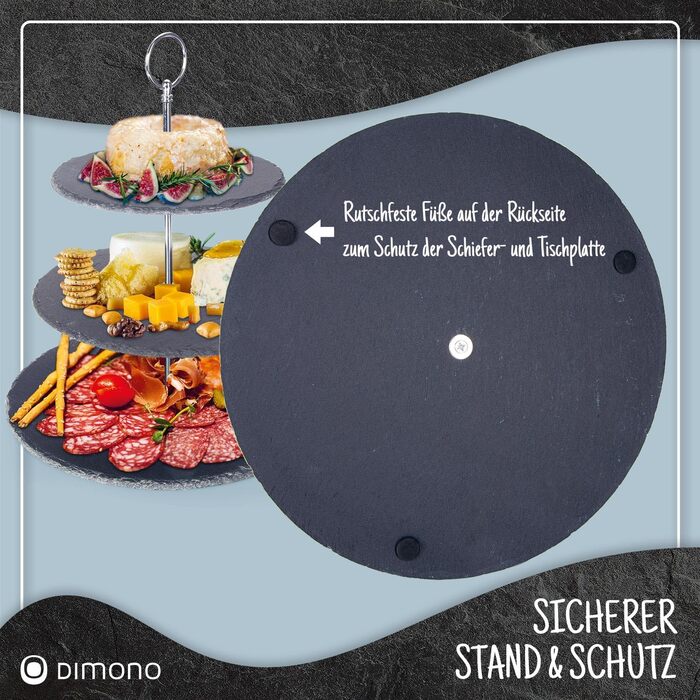 Dimono® Етажерка для сервірування Deluxe; 3 яруси - сервірувальні миски; фруктова та овочева миска з бамбуковим підставкою; для десертів, фруктів, овочів, солодощів та ін. (Шифер натуральний)